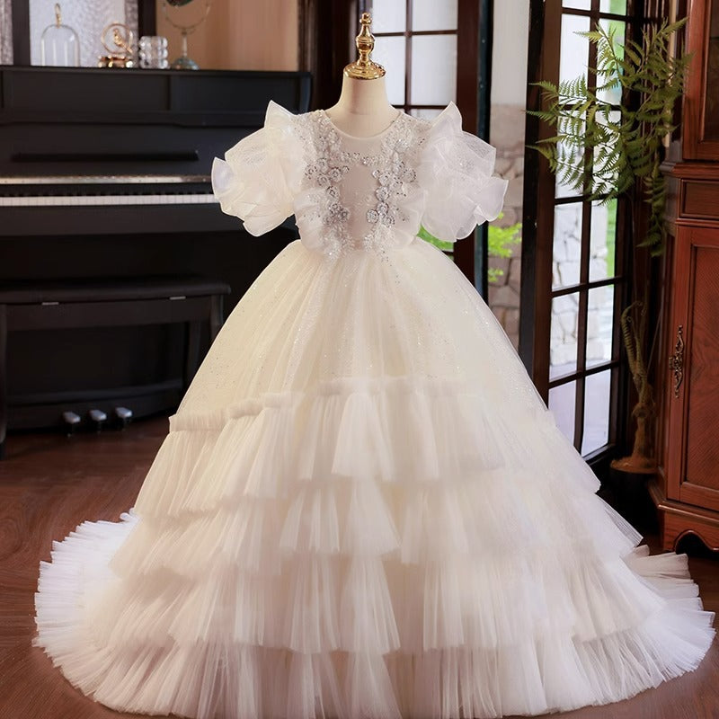 Flower Girl Pageant Long Tail Dress Back Lacing Princess Dress Flower Girl Pageant Long Tail Dress Back Lacing Princess Dress