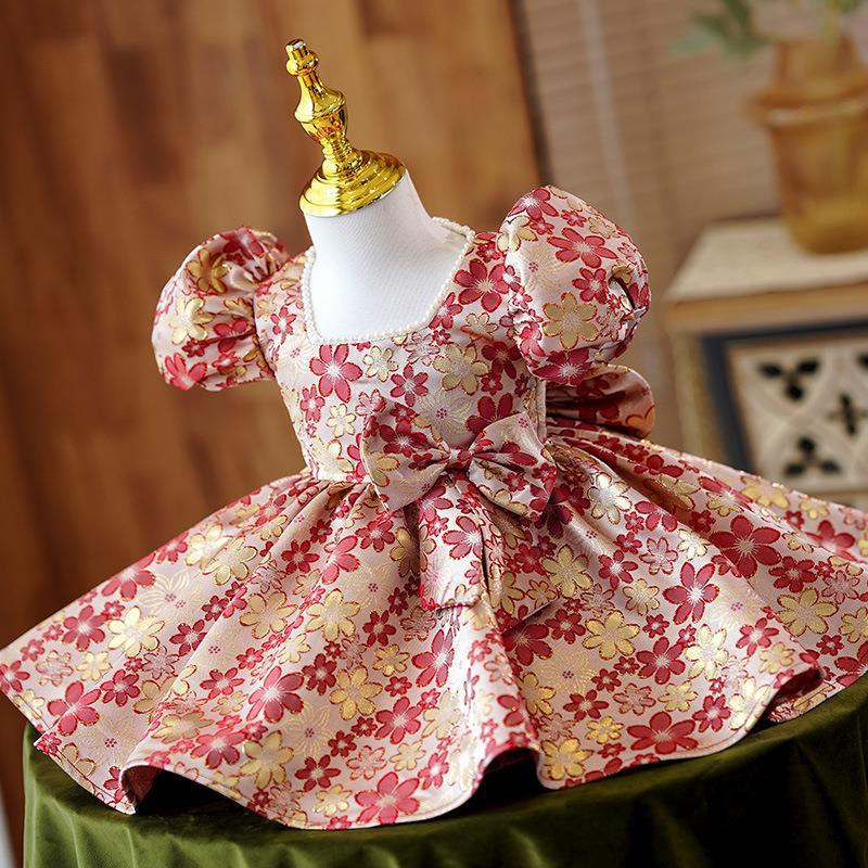 Marryshe - Little Girl Dresses - Elegant Baby Girls Red Floral Bow First Year Dress Girls Pageant Dresses, As Picture / 2-3 Years (100cm) Marryshe - Little Girl Dresses - Elegant Baby Girls Red Floral Bow First Year Dress Girls Pageant Dresses, As Picture / 2-3 Years (100cm)