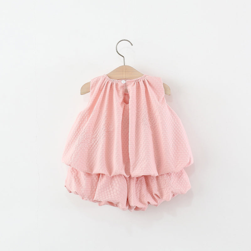 Summer Girls Bowknot Sleeveless Top Bloomer Shorts Two-piece Set