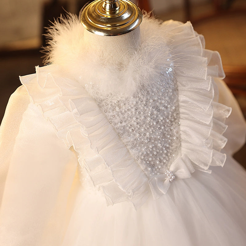 Children's White Birthday Ball Dress Flower Girl Wedding Princess Dress