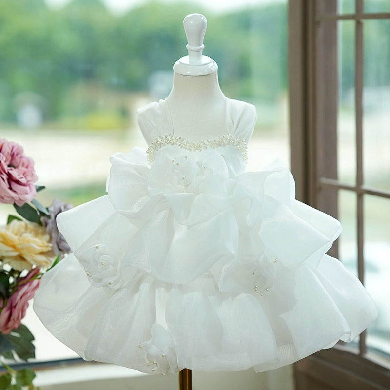 White Girls Puffy Dress Girls Birthday Party Princess Dress