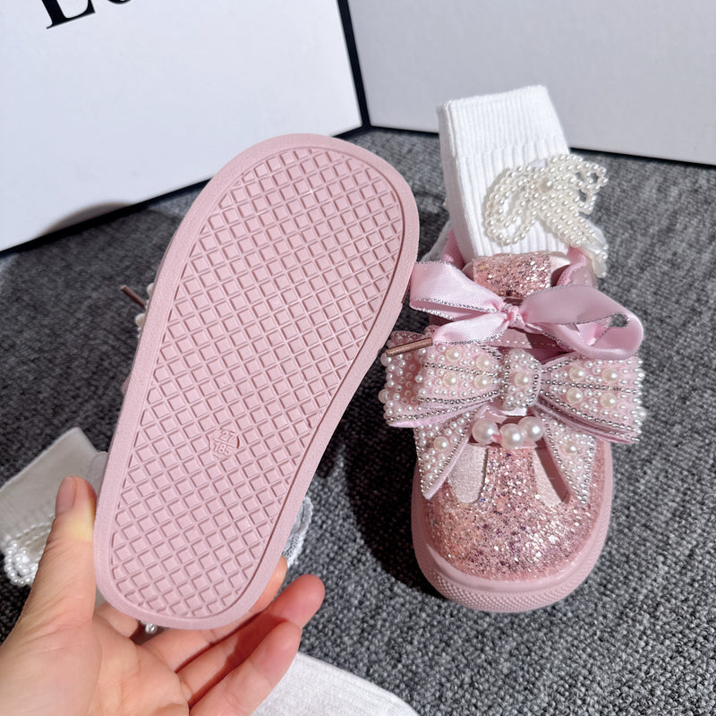 Girls' Pink Bow Breathable Sports Princess Shoes