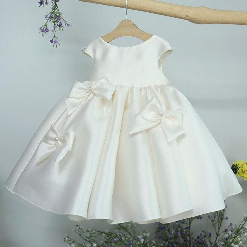 Sweet Baby Girls White Bow First Communion Dresses Toddler Prom Dress