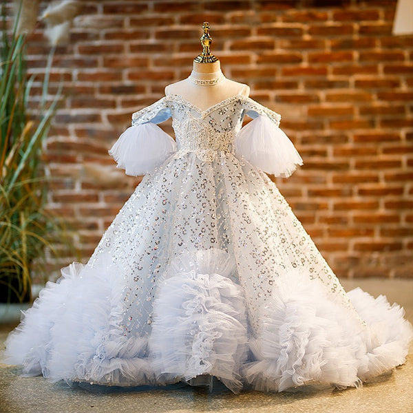 Summer Elegant Flower Girl Wedding  Birthday Party Princess Dress