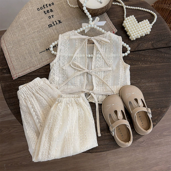 Baby Girl's Mesh Vest and Trousers Two-piece Set