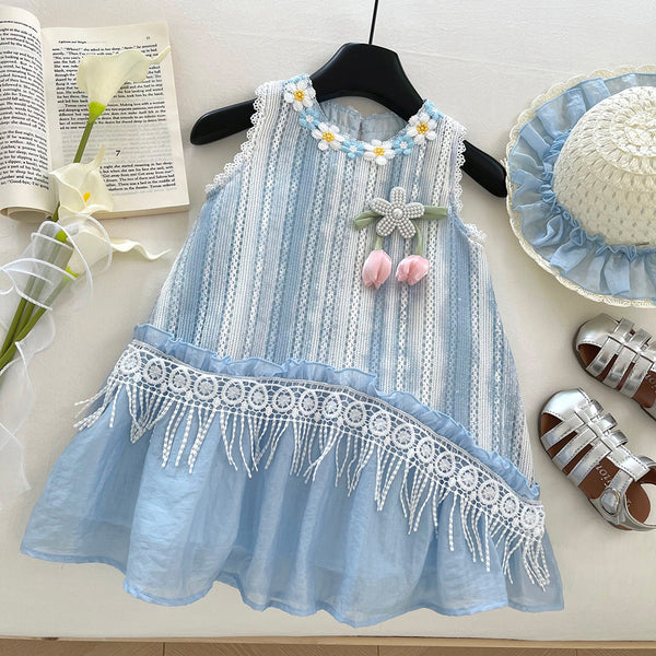 Girls Cute Summer Flower New Lace Stitching Dress