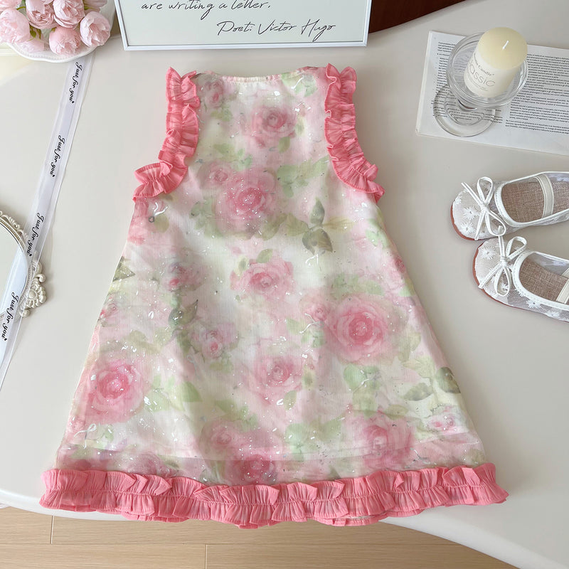 Girls Summer New Style Fungus Lace Sleeveless Dress