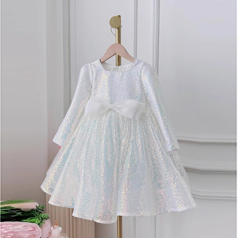 Elegant Baby Girls White Long Sleeve Sequin Bow Dress Toddler New Yea marryshe Elegant Baby Girls White Long Sleeve Sequin Bow Dress Toddler New Yea marryshe