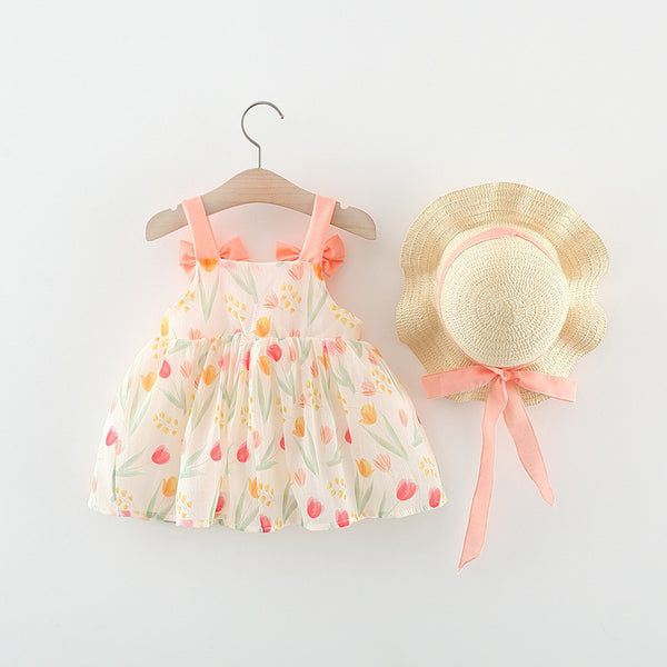 Girls Printed Dress Baby Cute Suspender Dress