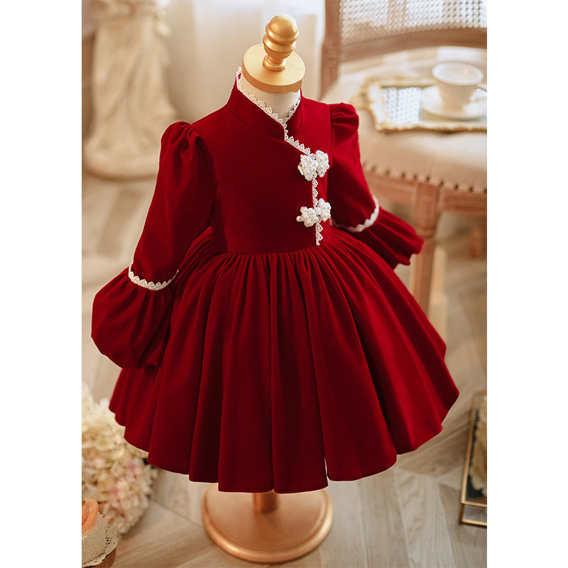 Girls Christmas Dress Baby Red Birthday Princess Dress Flower Girl Wedding Dress