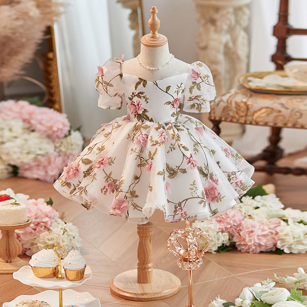 Cute Girls Floral Puff Sleeves V-neck Princess Dress Toddler Prom Dre marryshe Cute Girls Floral Puff Sleeves V-neck Princess Dress Toddler Prom Dre marryshe