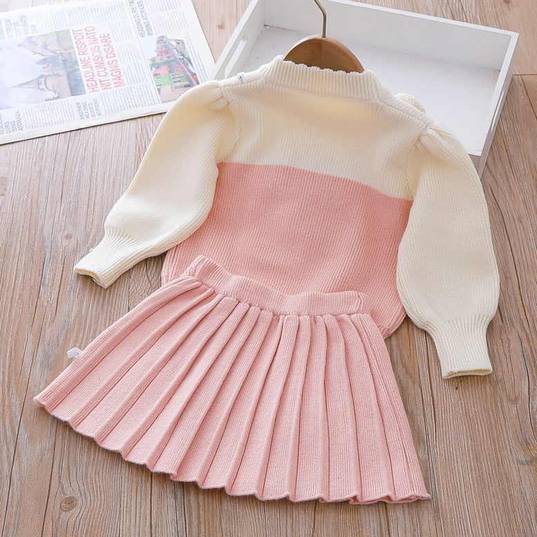 Cute Baby Girl Bunny Sweater Dress Printed Two Piece Winter Dresses