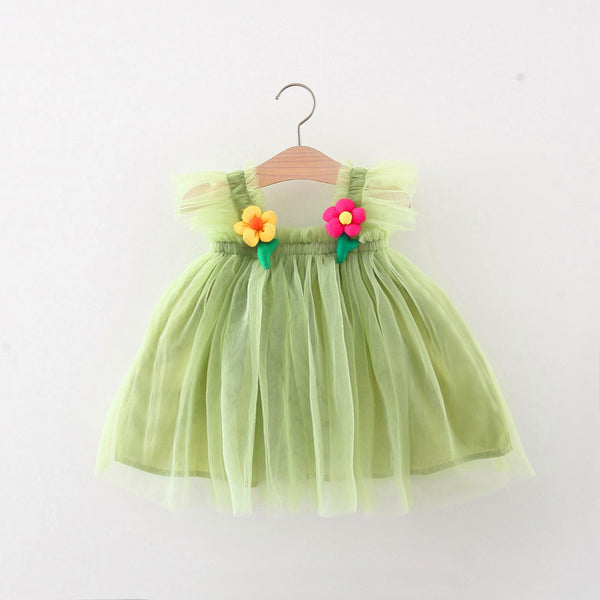 Baby Girl 3D Flower Flying Sleeve Princess Dress