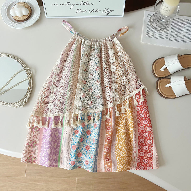 Girls Suspender Dress Summer Tassel Princess Dress