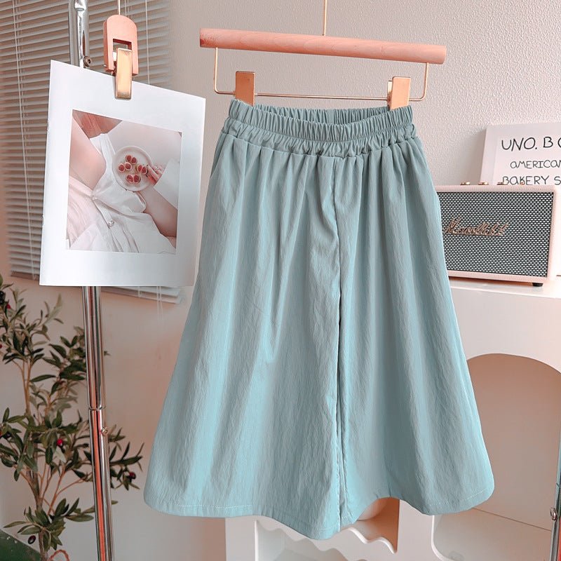 Girls Flying Sleeve Suit Summer Girls Shirt Wide Leg Pants Two-piece Suit