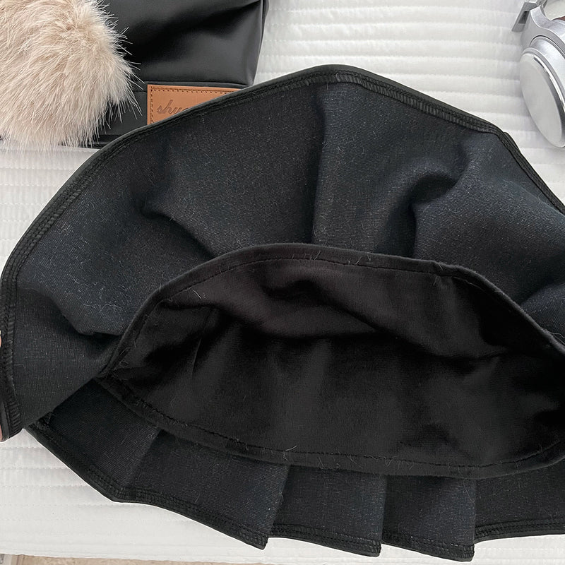 Girls' Winter PU Leather Pleated Skirt Two-Piece Set