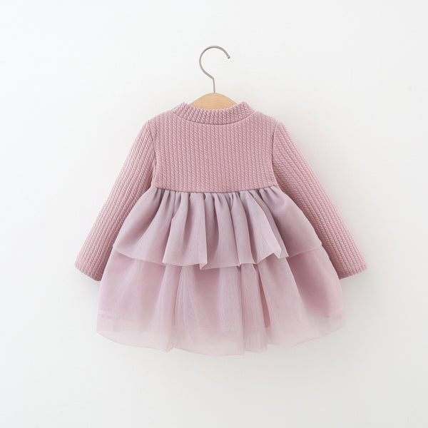 Girls' Long-sleeved Love Ball Puffy Tulle Princess Dress