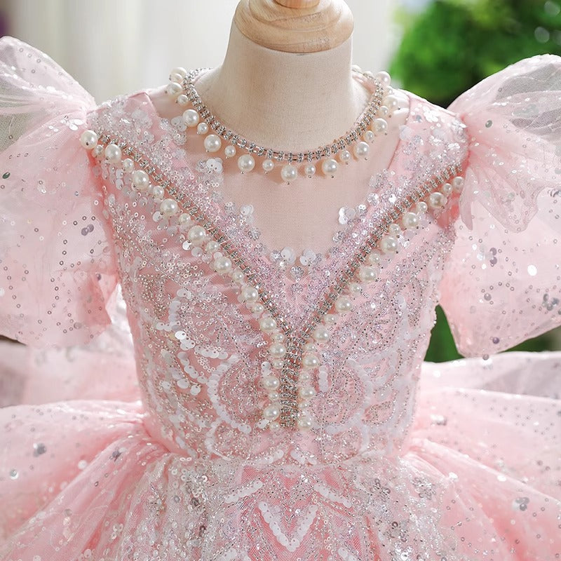 Girls Elegant Prom Dress Girls Sparkling Birthday Princess Dress
