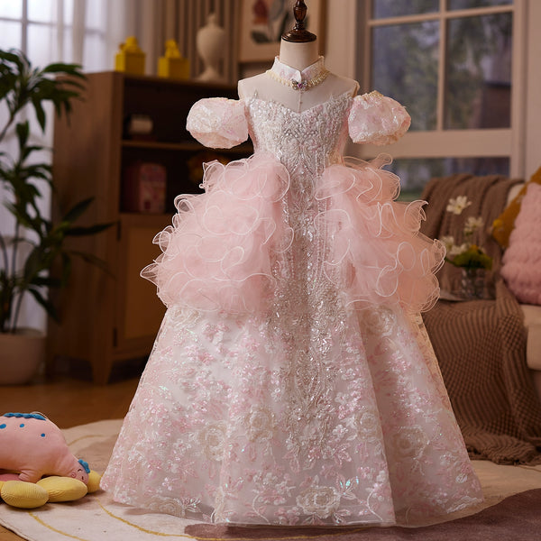 Girls' Birthday Dress Girl's Prom Princess Dress Flower Girl Pink Wedding Dress