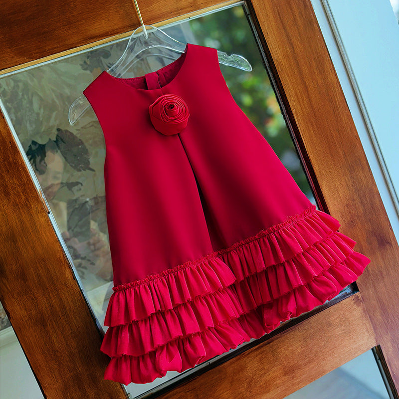 Baby Girl Red Birthday Princess Dress Flower Girl Wedding Dress