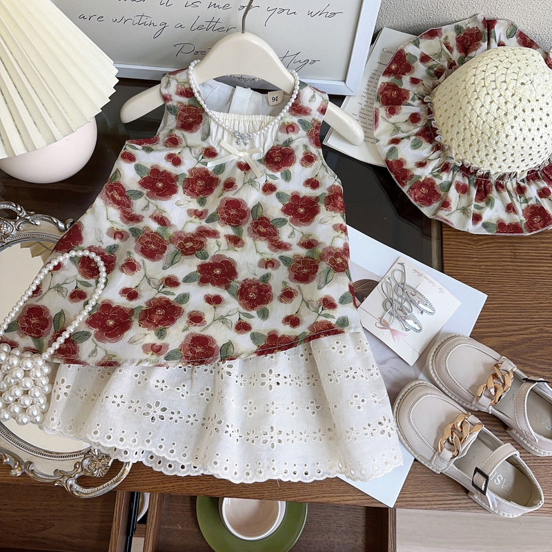 Girls Sleeveless Dress Summer New Girl Floral Vest Dress