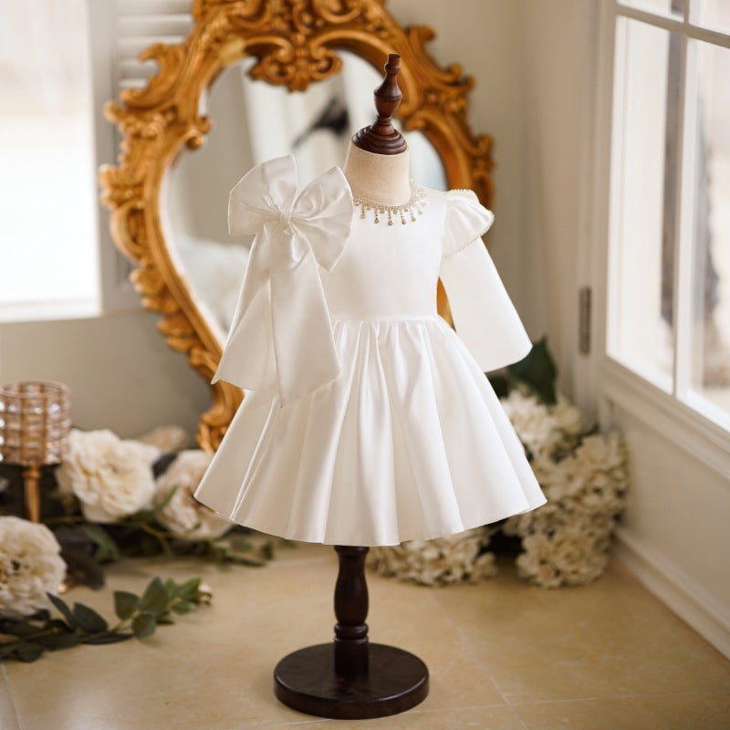 Girls White Birthday Dress Flower Girl Wedding Puff Princess Dress