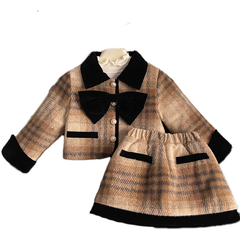 Cute Warm New Year Baby Girls Two-piece Coat Short Dress Suit