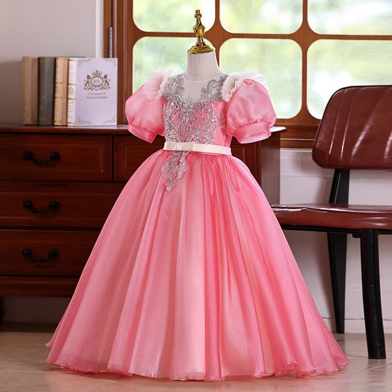 prom princess dress Girls' Prom Princess Dress Girls' Birthday Dress Flower Girl Elegant Dress, Pink / 7-8 Years (140cm)