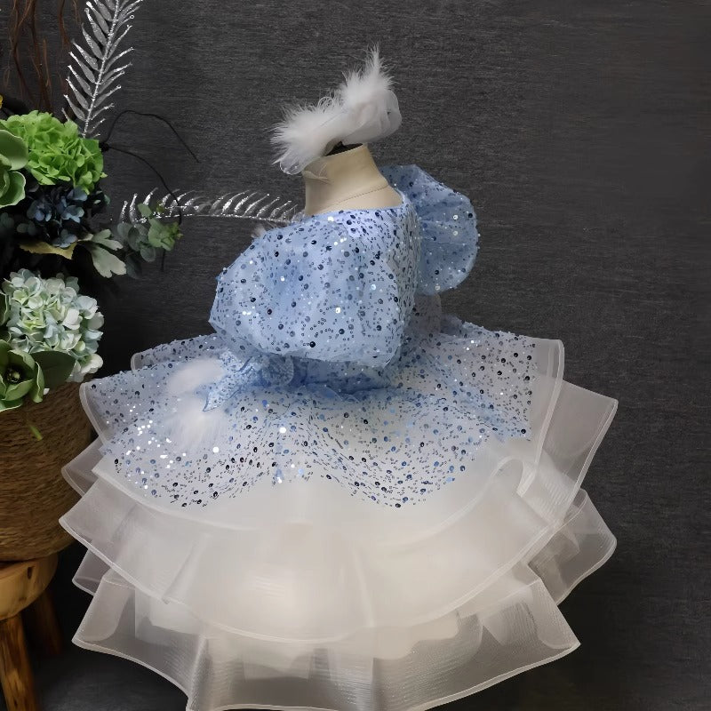 Girls Birthday Blue Dress Girls Party Puffy Princess Dress