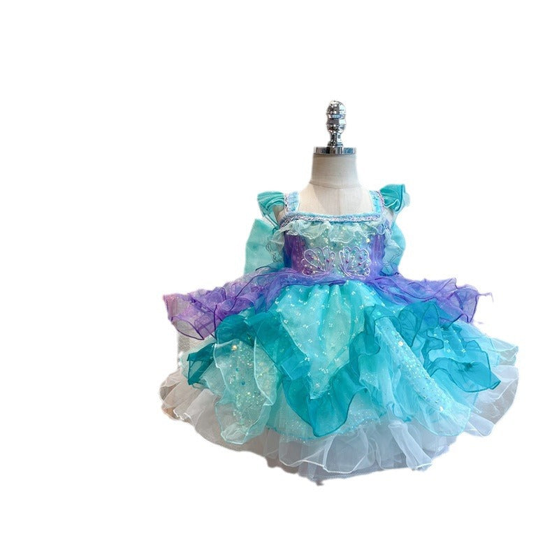 Elegant Baby Sequin Puff Dress Toddler Little Girl Birthday Costume Princess Dress