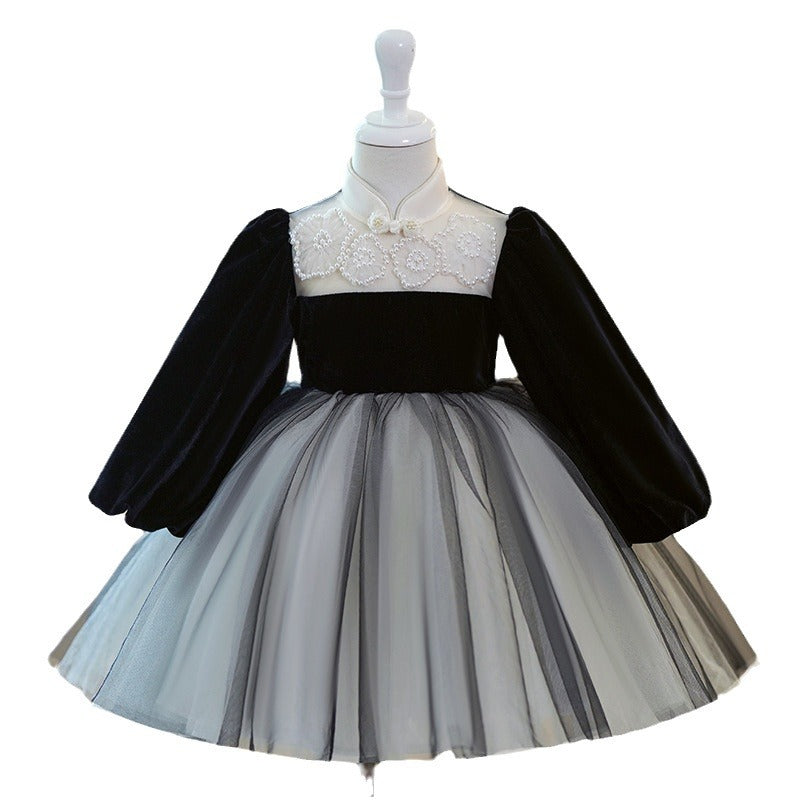Elegant Baby Girls Black Button Catwalk Princess Dress Toddler Birthday Dresses