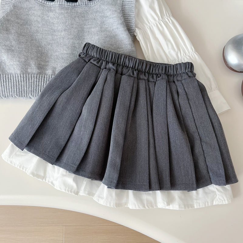 Girls' New Wool Vest Shirt and Skirt Three-piece Suit
