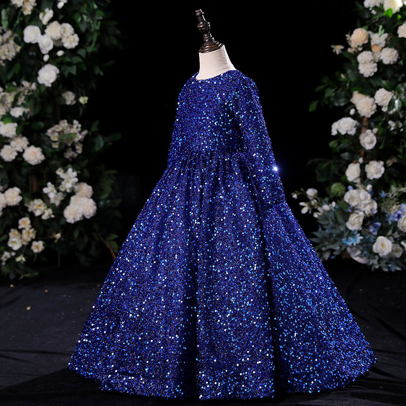 Baby Girl Blue Sequins Puffy Dress Toddler Birthday Christmas