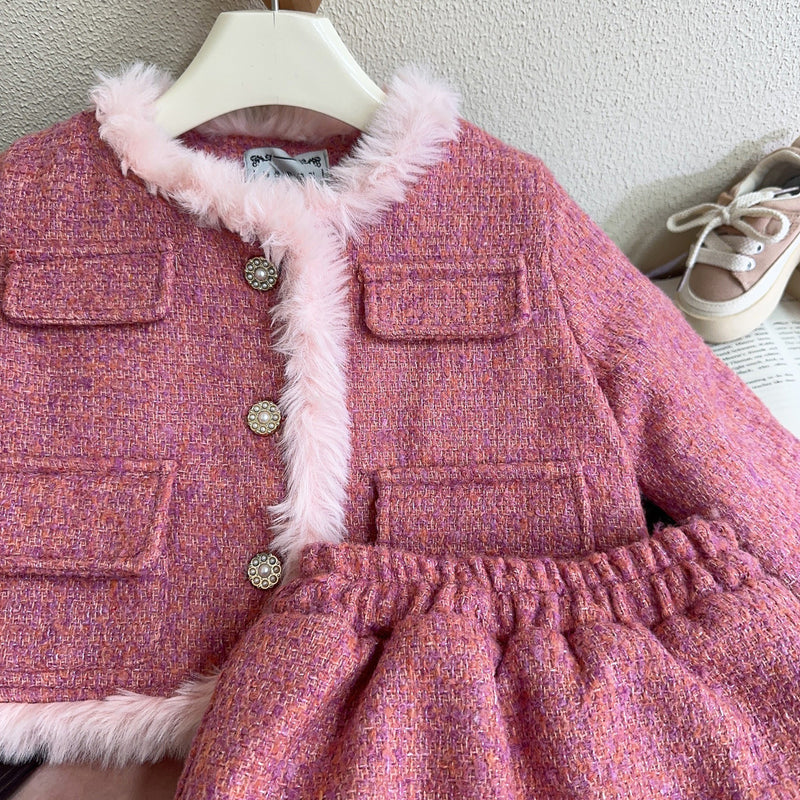 Girls' New Winter Jacket and Skirt Two-piece Suit