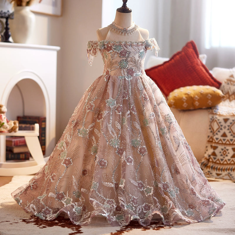 Girls Prom Dress Children Pink Birthday Dress Girl Party Princess Dress