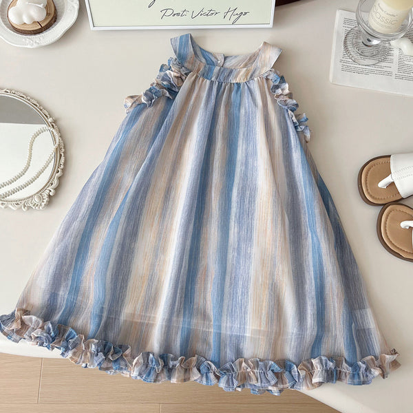 New Summer Girls Contrast Color Striped Vest Princess Dress