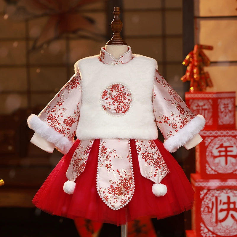 Embroidered Winter Christmas Dress Luxury Birthday Princess Dress Embroidered Winter Christmas Dress Luxury Birthday Princess Dress