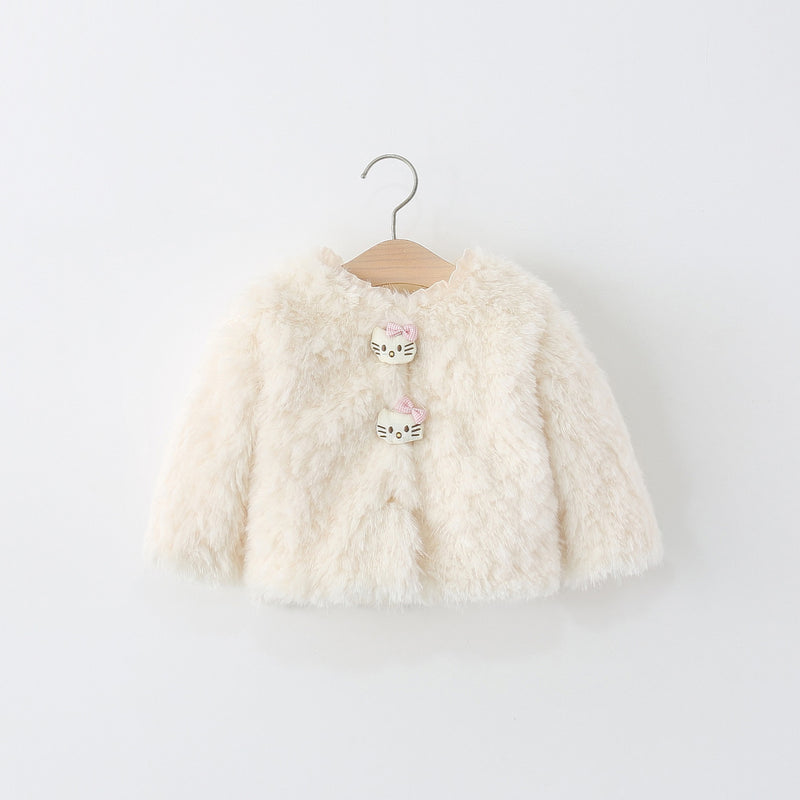 Girls' Winter Cartoon Warm Faux Fur Coat