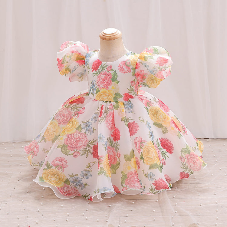 Elegant Baby Girls Puff Sleeve Floral Princess Dress Toddler Formal Dresses