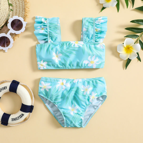 Girls Floral High Elastic Sunscreen Swimsuit