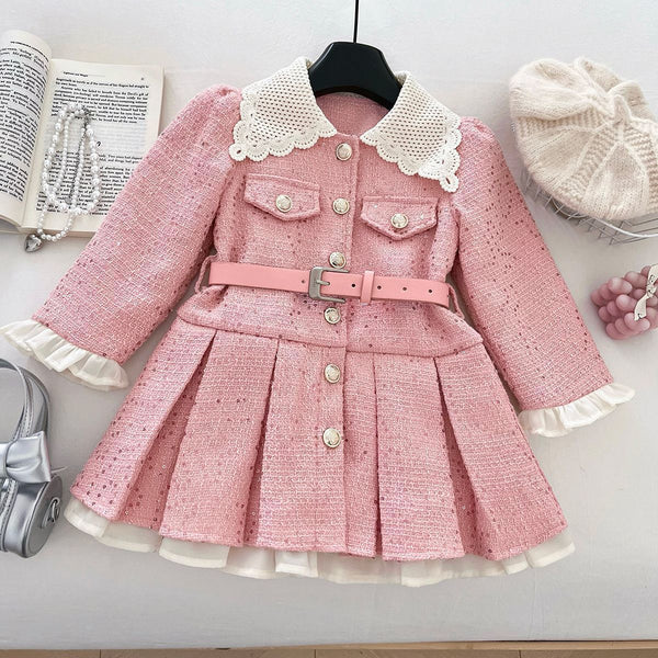Girls' Winter New Fleece-lined Coat Dress