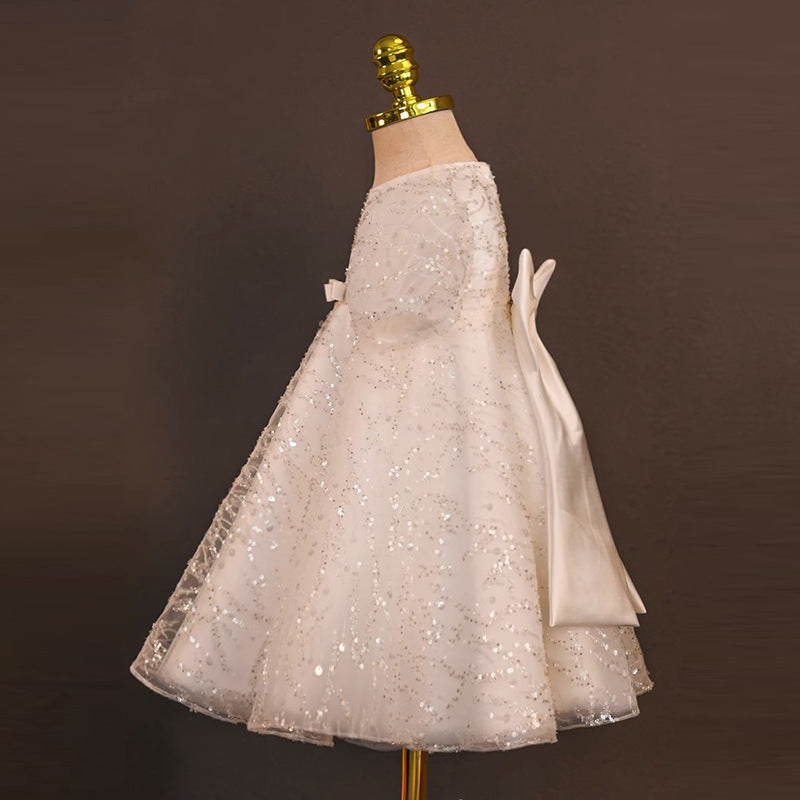 Children's White Birthday Dress Sparkling Princess Dress