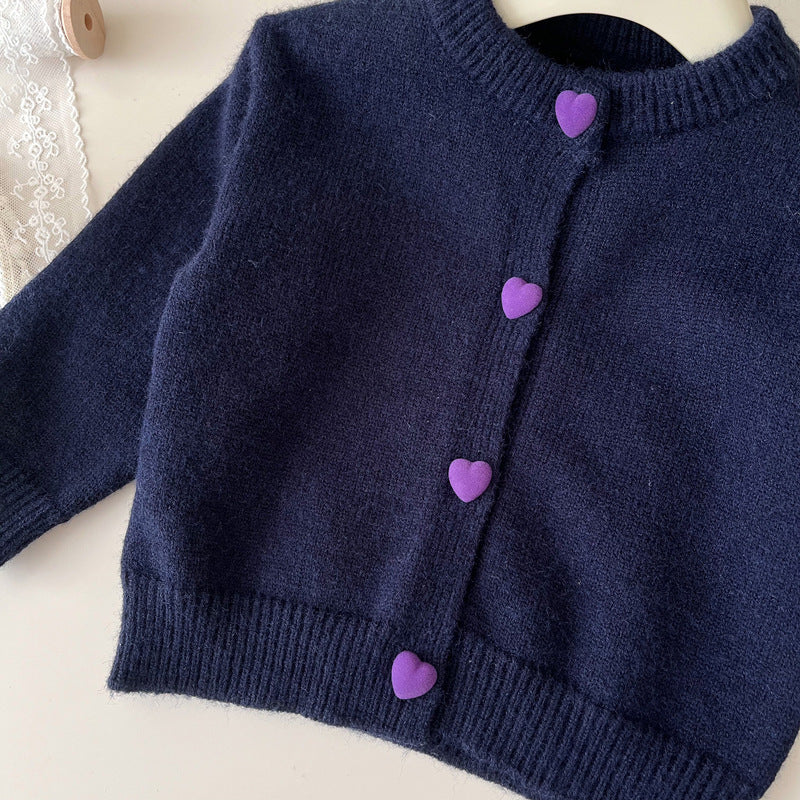 Girls' New Heart Button Knitted Sweater Wool Plaid Skirt