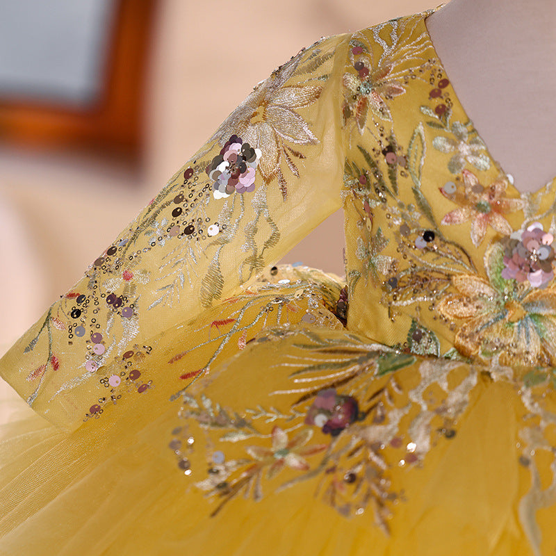 Children's Yellow Party Dress Girls Birthday Puffy Princess Dress