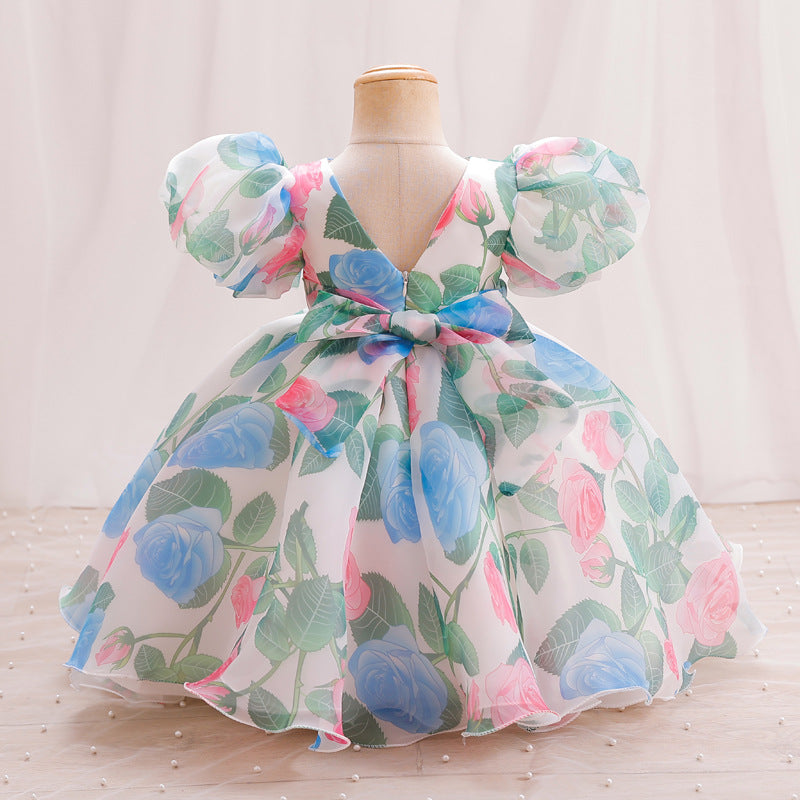 Elegant Baby Girls Puff Sleeve Floral Princess Dress Toddler Formal Dresses