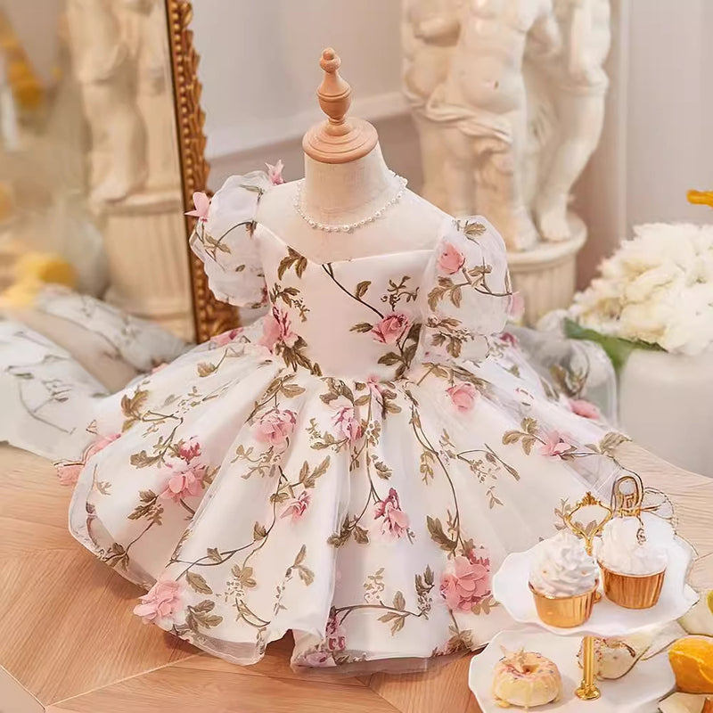 Cute Summer Floral Dress Girls Spring Birthday Dress Baby Flower Girl Princess Dress
