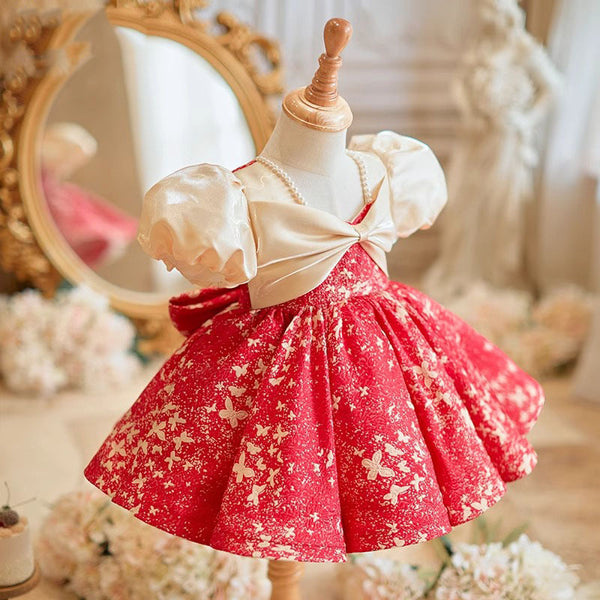 Baby Communion Princess Dress Girl Birthday Dress Flower Girl Red Dress