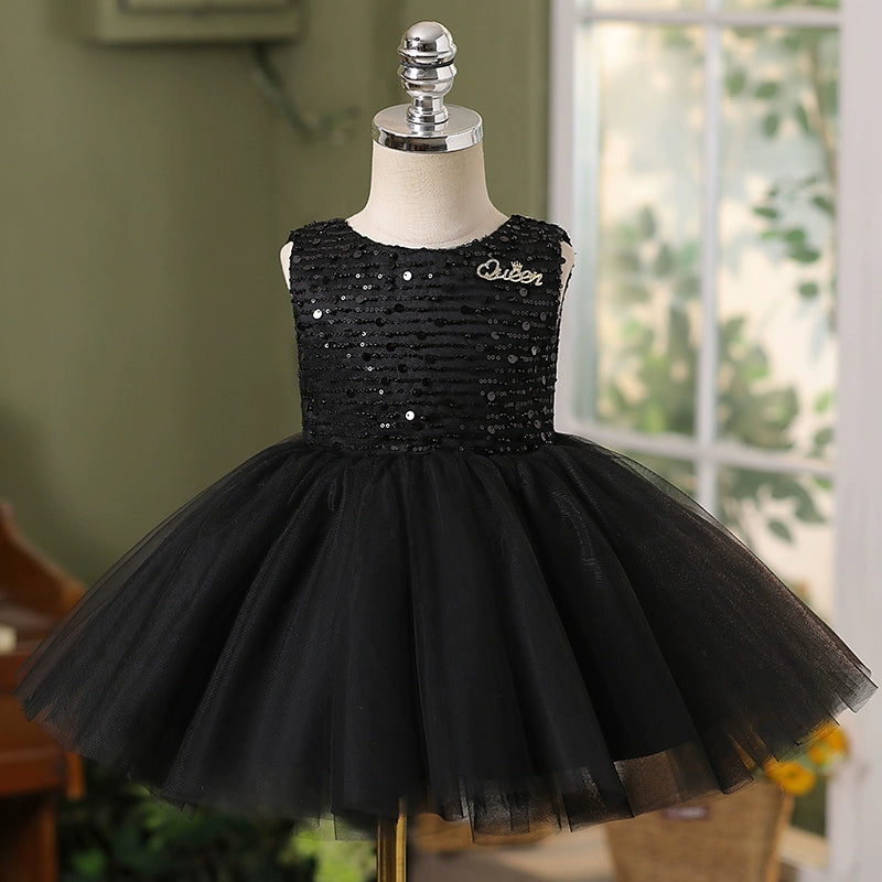 Elegant Baby Sleeveless Puff Princess Dress Toddler Black Formal Dresses