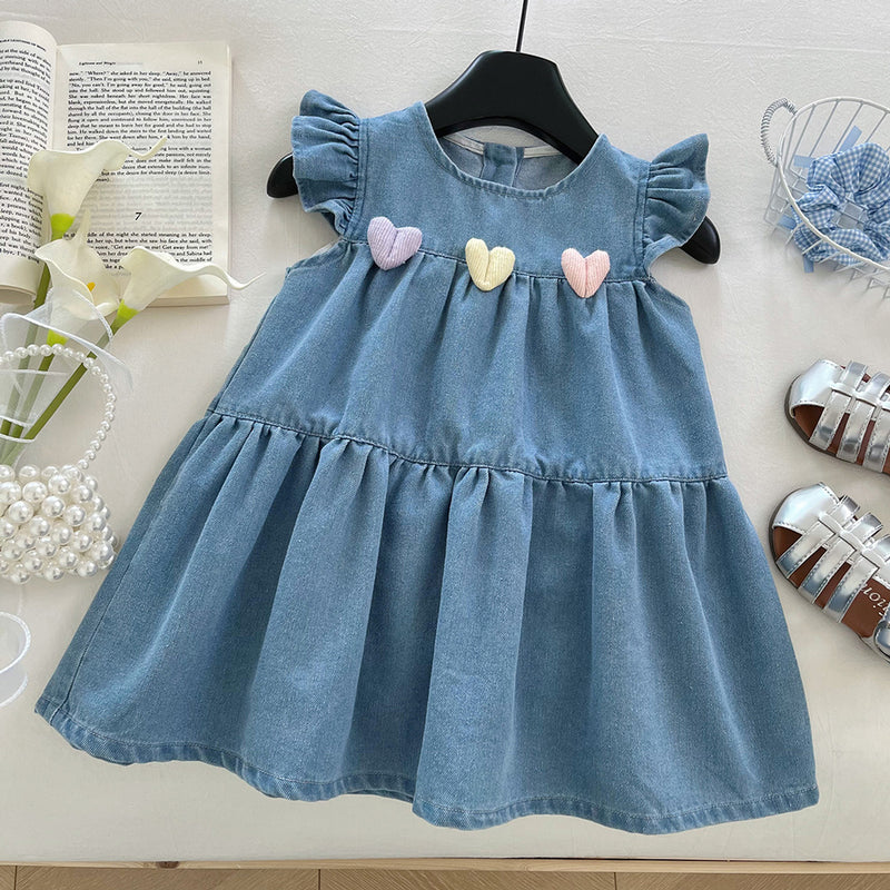 Girls Cute Summer New Flying Sleeve Denim Princess Dress