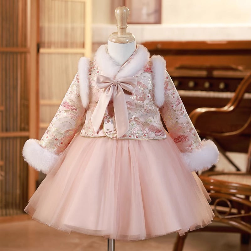 Cute Children's New Year's Greeting Princess Dress Girl's Winter Birthday Dress